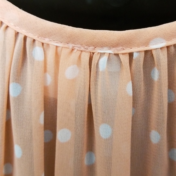 Peach Chiffon Blouse with White Polka Dots - Picture 3 of 7
